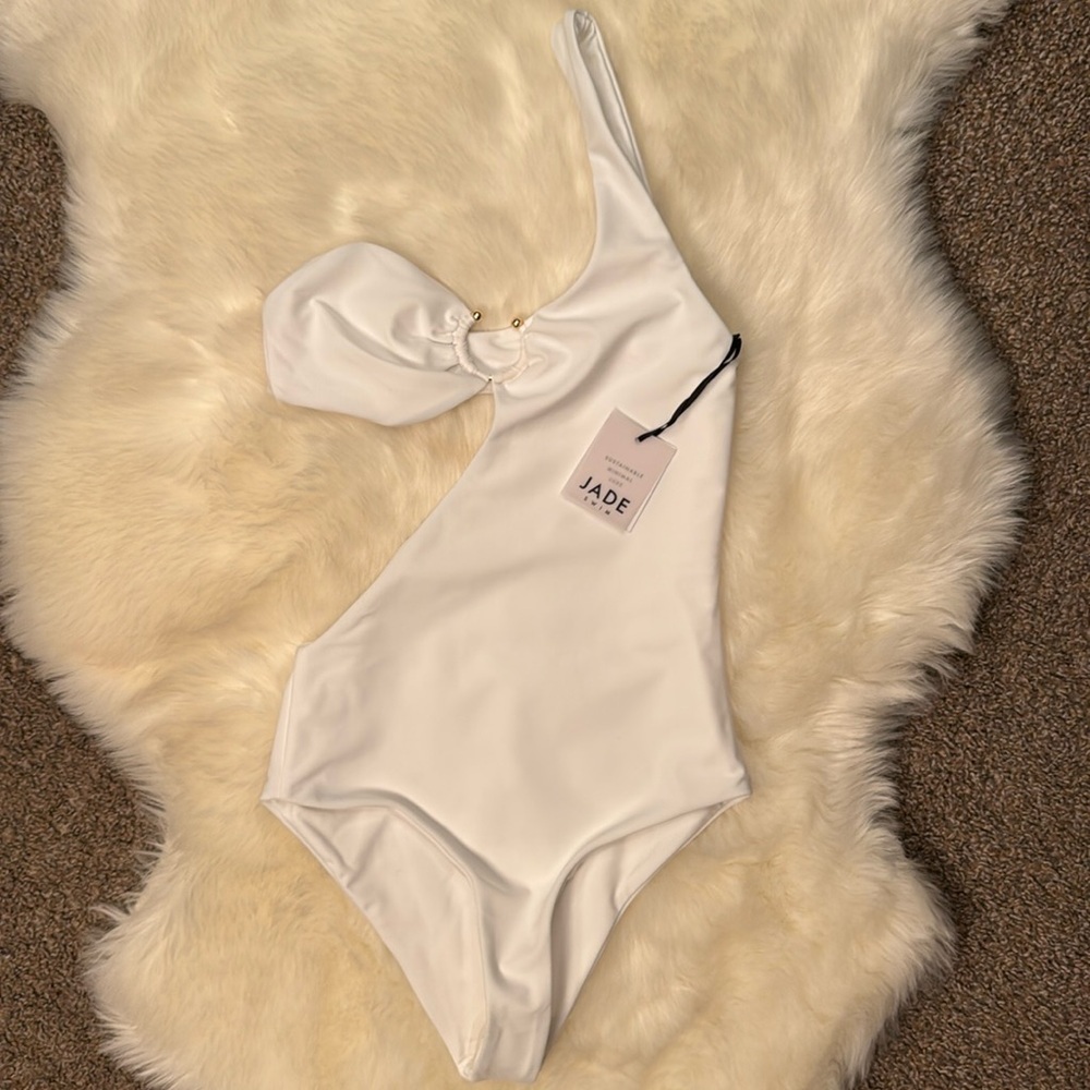 Jade Swim NWT Avery One-Shoulder Asymmetric One Piece Swimsuit White Small